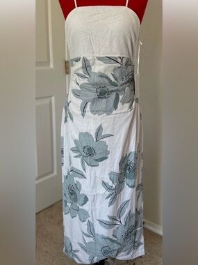 Joie White Strapless Midi Dress with Pale Blue Floral Print